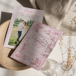 Foto Rosa Handgezeichneter Floraler Garten Save Th The Date