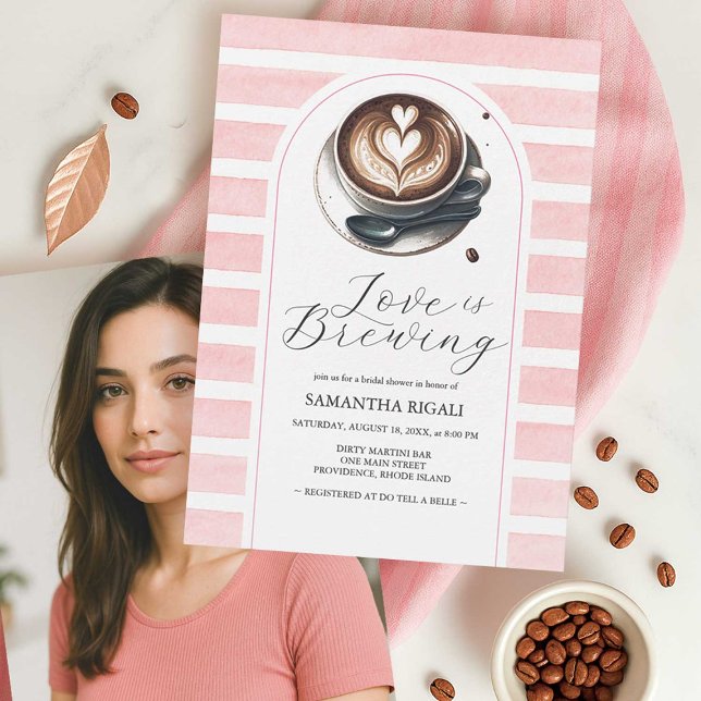 Foto Rosa Liebe Braut Brautparty Einladung (Photo bridal shower invitation from the Pink Love Is Brewing collection featuring coffee themed)