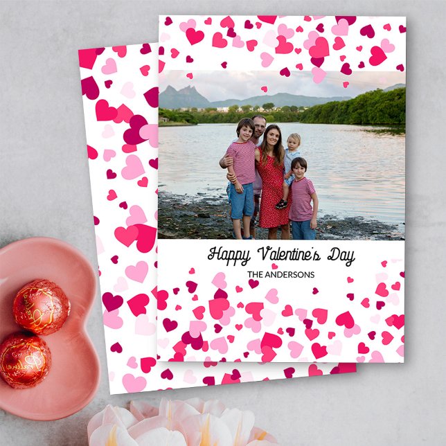 Foto Rosa Liebe Herzstück Valentinstag Feiertagskarte (Happy Valentine's Day Family Photo - Order Printed or Instand Download)
