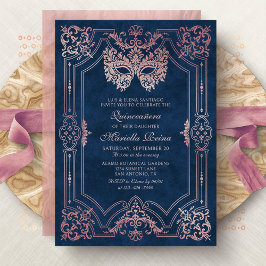 Foto Rosa Rose Gold Masquera Quinceanera Einladung