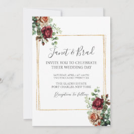 Foto Rose Floral Eukalyptus QR Code Hochzeit Einladung