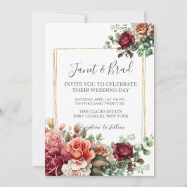 Foto Rose Floral Eukalyptus QR Code Hochzeit Einladung