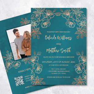 Foto Rose Gold Aquamarin Hochzeit Einladung