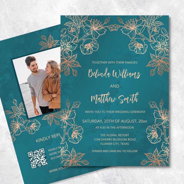 Foto Rose Gold Aquamarin Hochzeit Einladung (Von Creator hochgeladen)