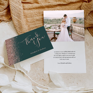 Foto Rose Gold Dark Green Wedding Vielen Dank Karte