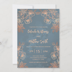 Foto Rose Gold Dusty Blue Wedding Einladung