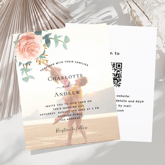 Foto Rose Gold floral QR UAWG Hochzeit Einladung (Von Creator hochgeladen)