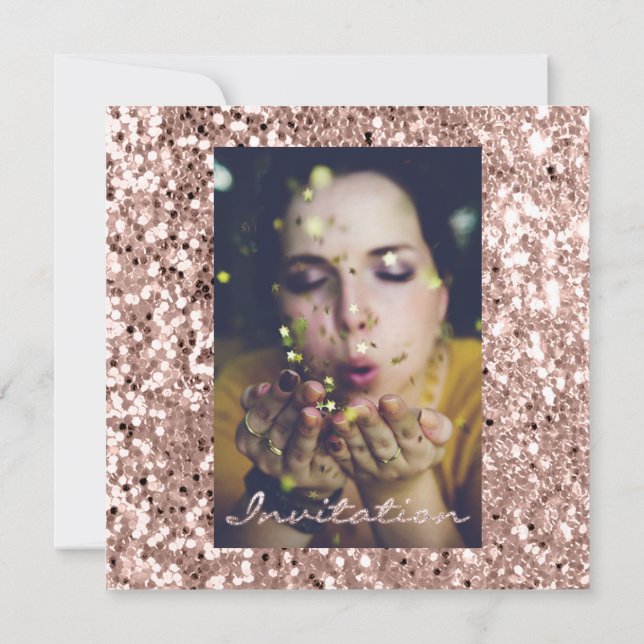 Foto Rose Gold GlitterBridal Sweet16. Abschluss Einladung (Rückseite)