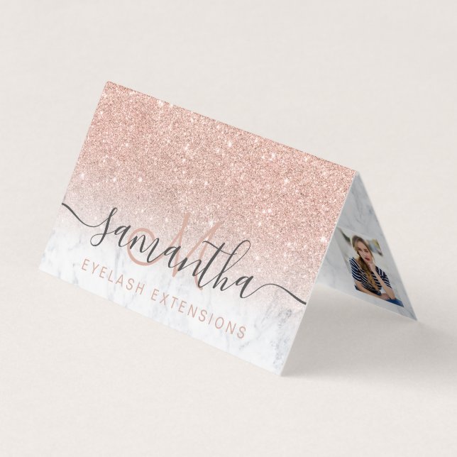 Foto Rose Gold Glitzer Marmor Auge Nachbehandlung Visitenkarten (Vorderseite)