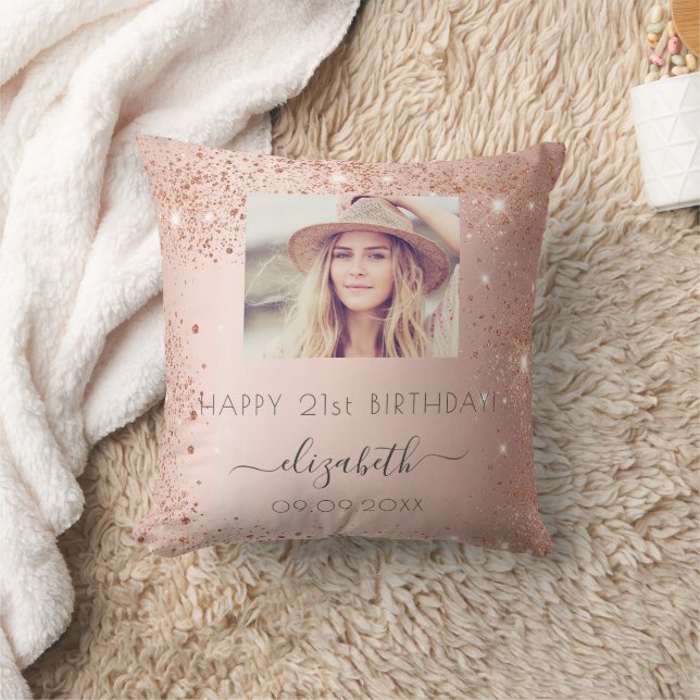 Foto Rose Gold Glitzer Staubname Kissen (Decke)
