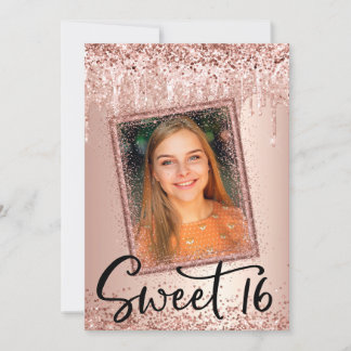 Foto Rose Gold Glitzer Tropfen Girly Modern Sweet Einladung