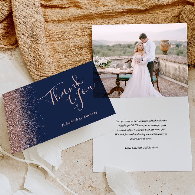 Foto Rose Gold Navy Blue Wedding Vielen Dank Karte (Von Creator hochgeladen)