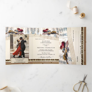 Foto Rose Music Wedding All in One Dreifach Gefaltete Einladung