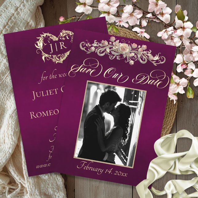 Foto, Rosen & Monogramm - Pflaume Save The Date (Von Creator hochgeladen)