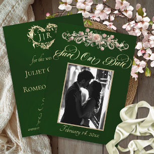 Foto, Rosen & Monogramm - Smaragd Save The Date
