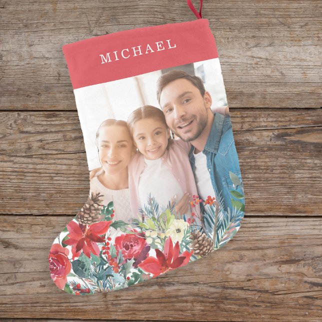 Foto Rot niedliche Familie rustikal mit Monogramm Kleiner Weihnachtsstrumpf (Von Creator hochgeladen)