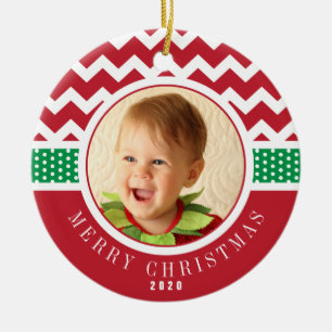 Foto Rot und Grün Zickzack/Polka Dots Weihnachten Keramik Ornament
