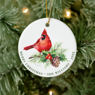 FOTO Rote Kardinals-Stechpalmen-Beeren Weihnachten Keramik Ornament