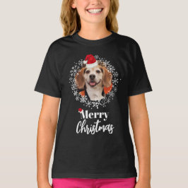 Foto Rote Weihnachtsmannmütze Schneeflocken Dunkle T-Shirt