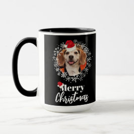 Foto Rote Weihnachtsmannmütze Schneeflocken Schwar Tasse