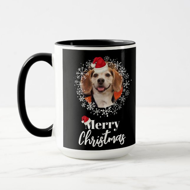 Foto Rote Weihnachtsmannmütze Schneeflocken Schwar Tasse (Links)