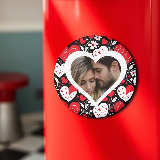 Foto "Rotes, Schwarzes und Weiß Herz und Blume" Magnet (Von Creator hochgeladen)