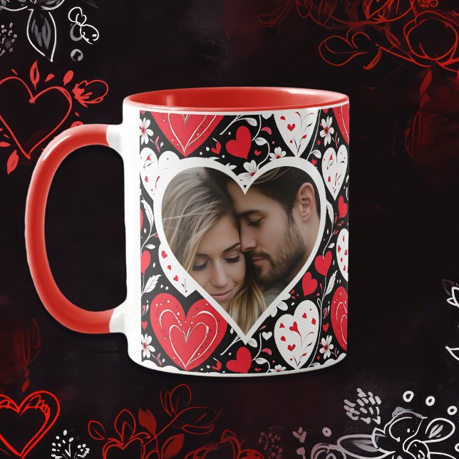 Foto "Rotes, Schwarzes und Weiß Herz und Blume" Tasse (Von Creator hochgeladen)