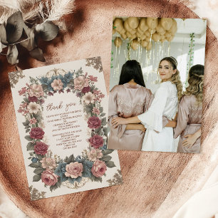 Foto Royal Victorian Whimsical Floral Hochzeitssch Dankeskarte