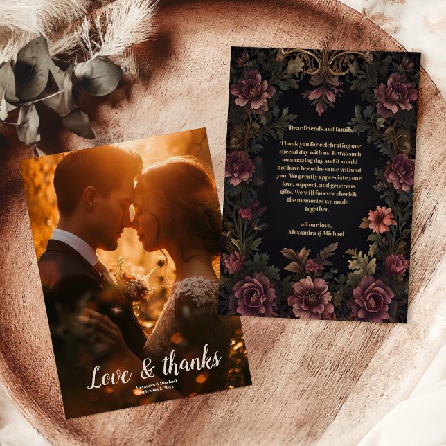 Foto Royal Viktorianisch Floral Gothic Wedding Dankeskarte (Von Creator hochgeladen)