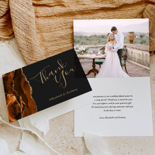 Foto Rust Agate Gold Dark Wedding Vielen Dank Karte