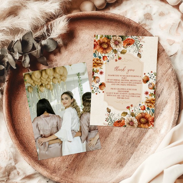 Foto Rust Terracotta Blume Brautparty Dankeskarte (Von Creator hochgeladen)