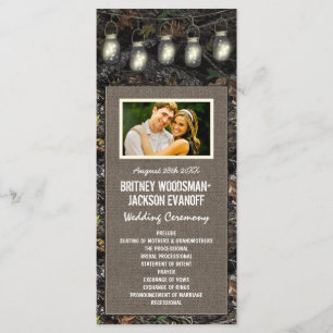 Foto Rustic Mason Jar Camouflage Hochzeitsprogramm Programm