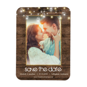 Foto Rustic Mason Jar String Lights Save the Date Magnet
