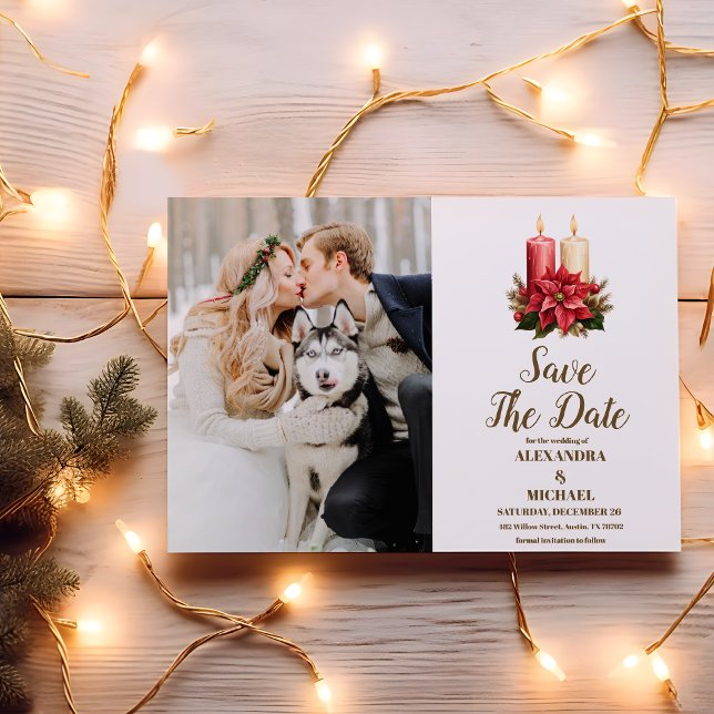 Foto Rustic Poinsettia Weihnachtsfeier Save The Date (Von Creator hochgeladen)