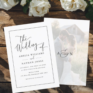 Foto Rustic Script Schwarz Weiß Hochzeit Einladung