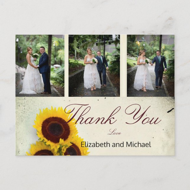 Foto Rustic Sonnenblume Elegante Hochzeit Vielen D Postkarte (Vorderseite)