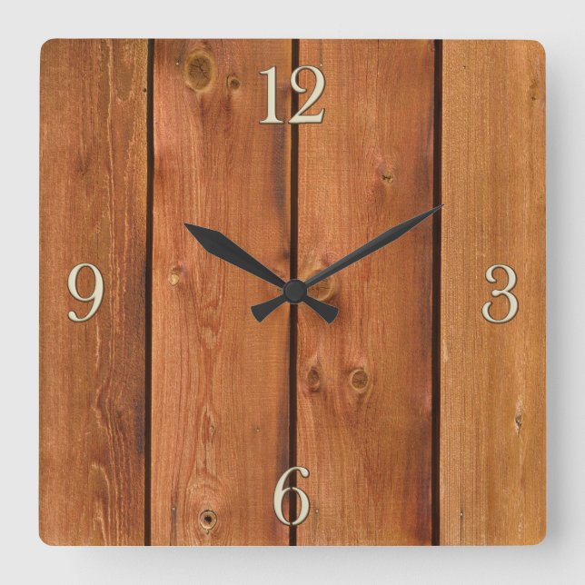 Foto Rustikale, behandelte Holzplatte Quadratische Wanduhr (Vorderseite)