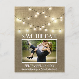 Foto Rustikale Lichter Burlap Save the Date Postka Ankündigungspostkarte