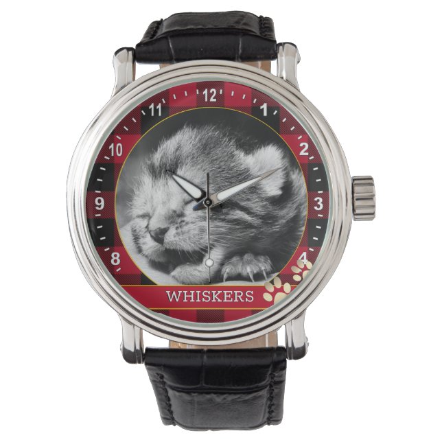 Foto, Rustikales Rotes Buffalo Kariert, Baby Kitte Armbanduhr (Vorderseite)