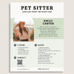 Foto-Sage QR-Code-Flyer für Heimtiere Flyer<br><div class="desc">Dieser professionell gestaltete Flyer ist für Tiersitter konzipiert, die sich auf berufliche und warme Weise mit den Eltern von Haustieren gewollt haben. An der Spitze lassen Sie Ihren Firmennamen in fett formatiertem Retro-Serif-Schriftart und Ihre personalisierte Slogline unten nachhaltig eindrucksvoll erscheinen - und setzen damit den Ton für liebevolle, zuverlässige Betreuung....</div>