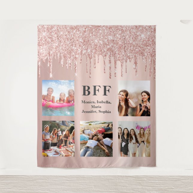 Foto sammeln beste Freunde Glitzer Rose Gold Rosa Wandteppich (Vorderseite)