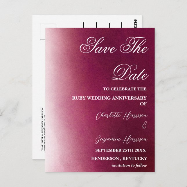 Foto Save the Date 40 Jahre Ruby Wedding Jubiläum Postkarte (Vorne/Hinten)