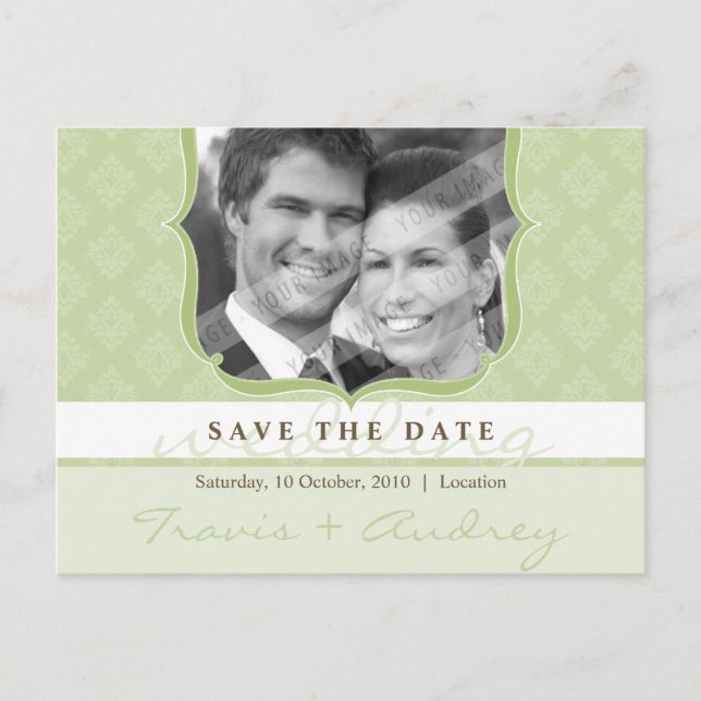 FOTO SAVE THE DATE :: Bilderrahmen-Eleganz 5 Ankündigungspostkarte (Vorderseite)