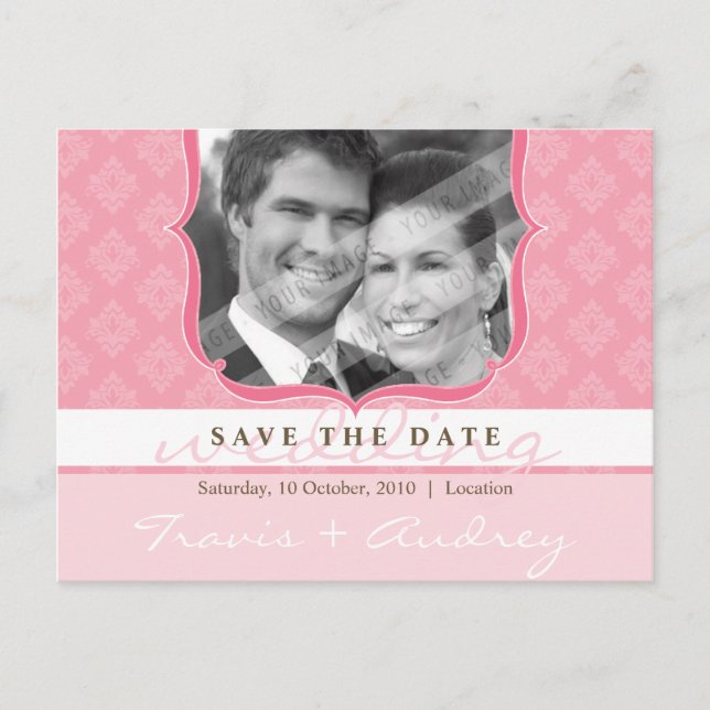 FOTO SAVE THE DATE :: Bilderrahmen-Eleganz 6 Ankündigungspostkarte (Vorderseite)