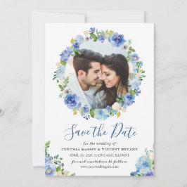 Foto Save the Date Blue Hydrangeas Floral Wreath