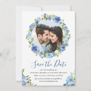 Foto Save the Date Blue Hydrangeas Floral Wreath