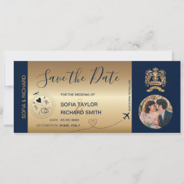 Foto Save the Date Boarding Ticket Gold Einladung