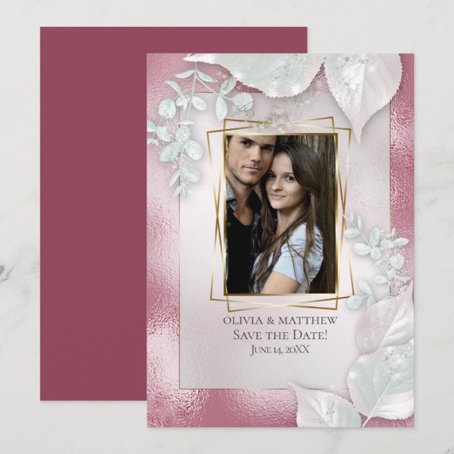 FOTO SAVE THE DATE | Burgundy Shimmer Einladung (Vorne/Hinten)