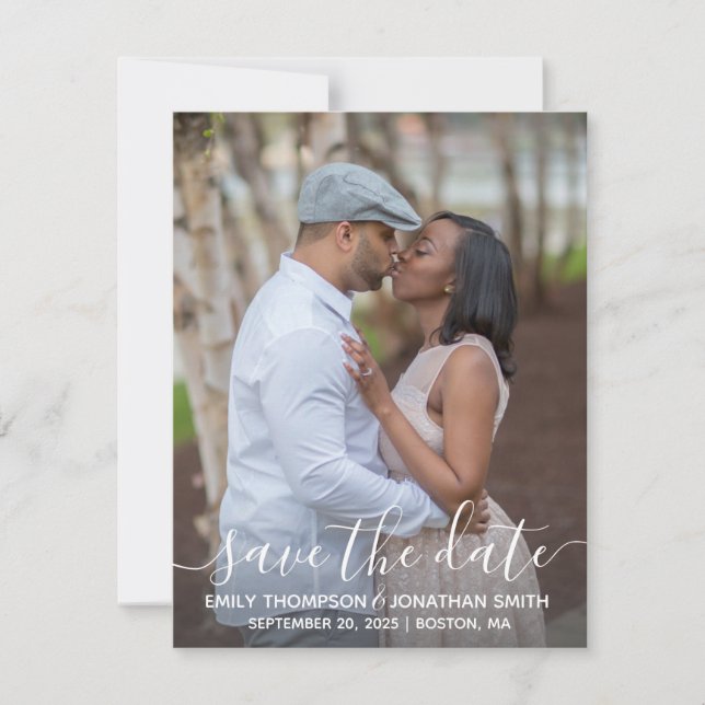 Foto Save the Date Card, White Modern Script (Vorderseite)
