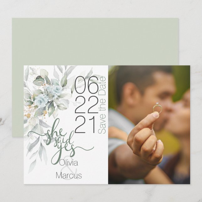 Foto Save the Date Dusty Blue Watercolor Floral (Vorne/Hinten)